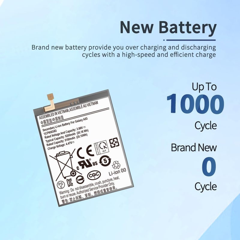 ITMBET Galaxy A53 5G Battery, 5200mAh Upgraded 2024 New 0 Cycle EB-BA336ABY Battery Replacement for Samsung Galaxy A53 5G SM-A536U SM-A536V SM-A5360 with Professional Replacement Tool Kits - Image 2